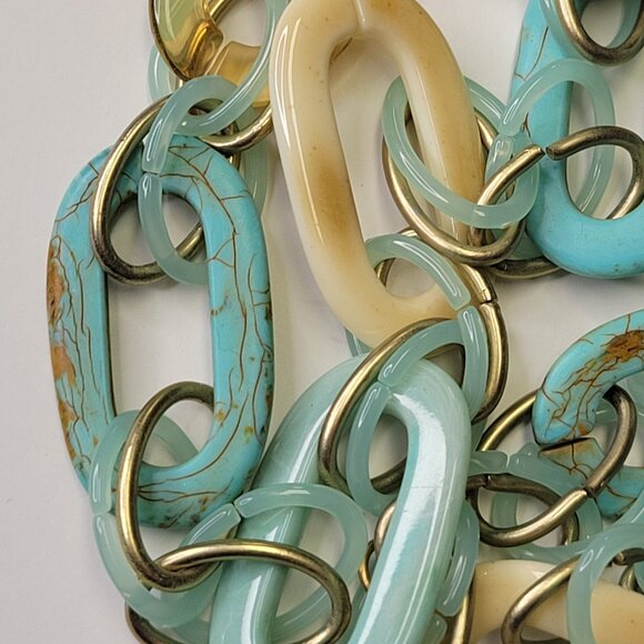 Two Tone Link Chain Necklace Blue and Beige Gold Chain Necklace - Picture 3 of 9